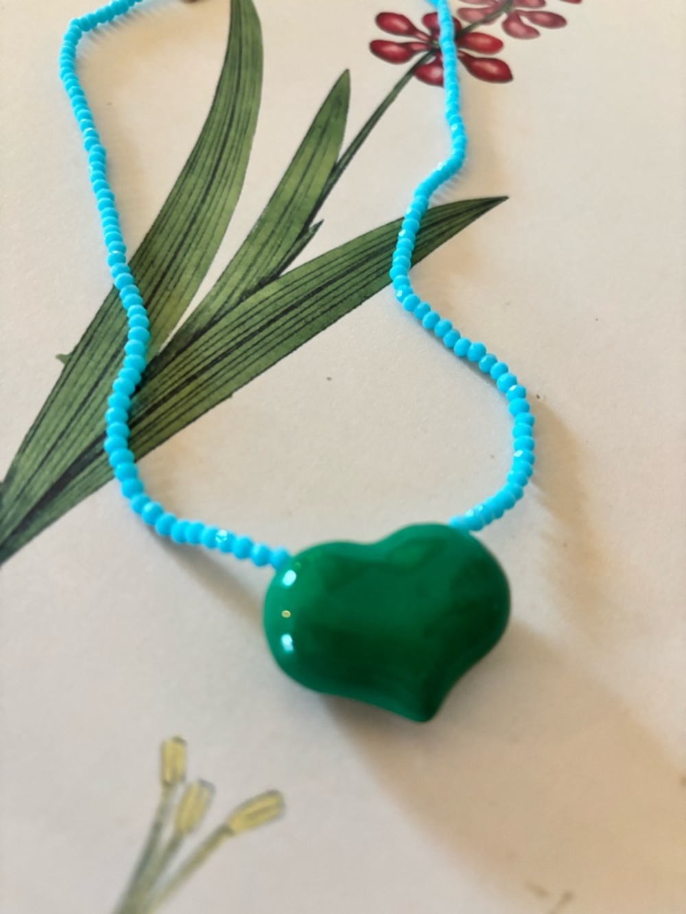 Clare V Beaded Heart Necklace - Turquoise and Green - Mint Condition - Picture 3 of 7